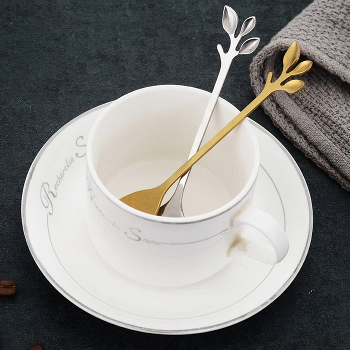 6 Piece Stainless Steel Leaf Scoop Ice Cream Spoons