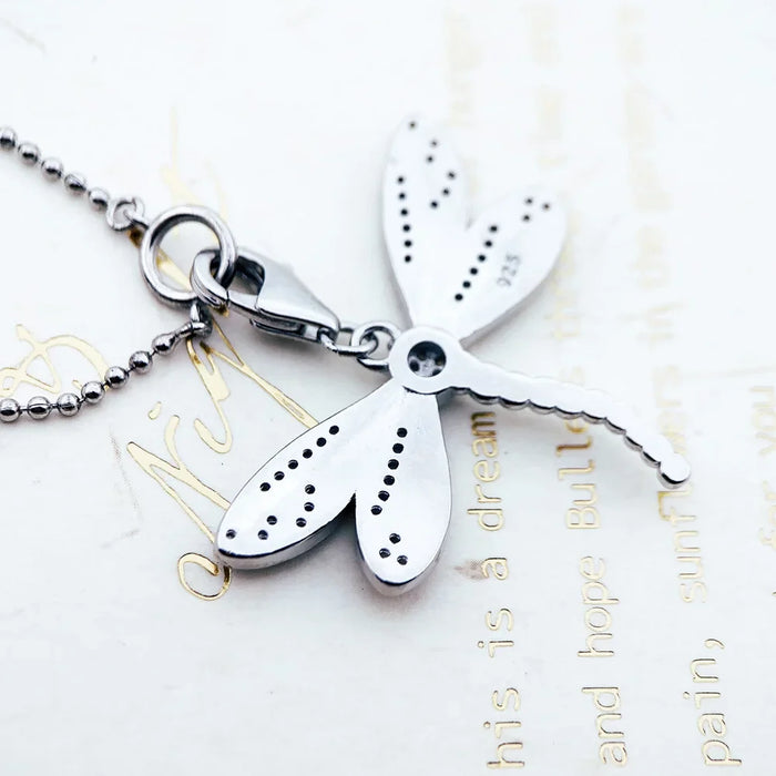 925 Sterling Silver Dragonfly Filigree Charm Necklace Fashion For Women