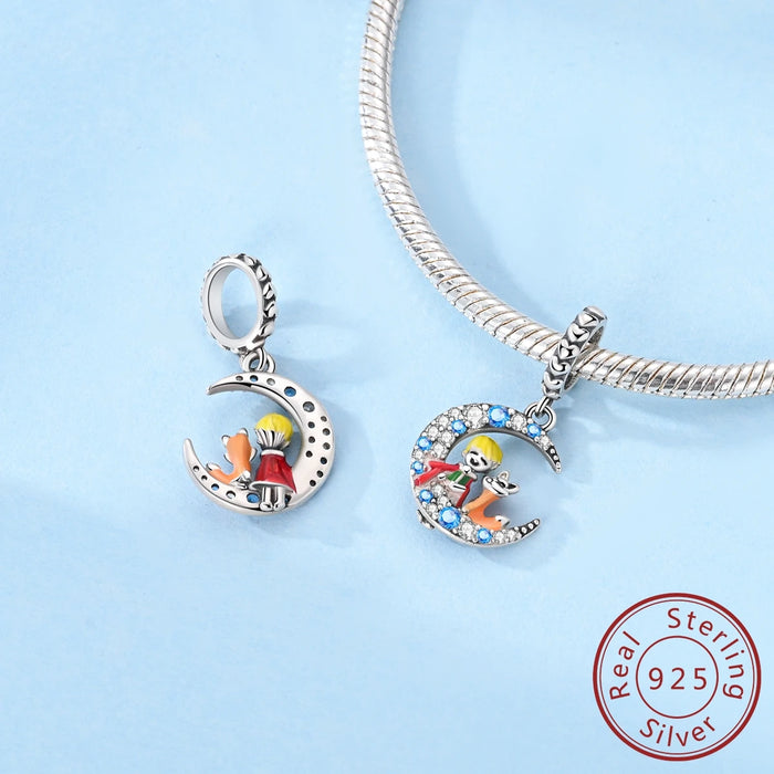 925 Sterling Silver Little Prince & Fox Pendant Fits Bracelet / Necklace Diy Gift