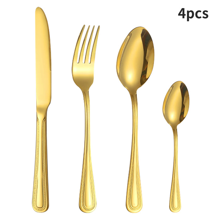 4 / 6 / 16 / 24 Piece Stainless Steel Gold Tableware Set