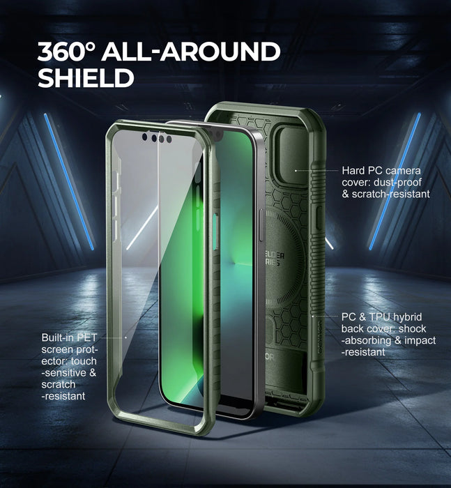 For Iphone 13 Pro Max Full Body Rugged Armor Shockproof Magnetic Case With Camera Case And Built-In Screen Protector Kickstand