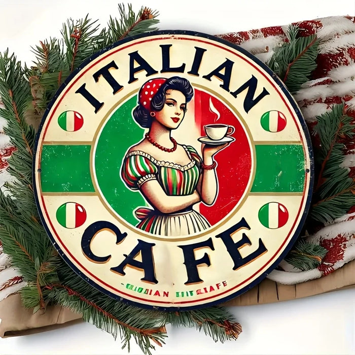 Vintage Italian Cafe Round Aluminum Sign 7.8X7.8 Inches