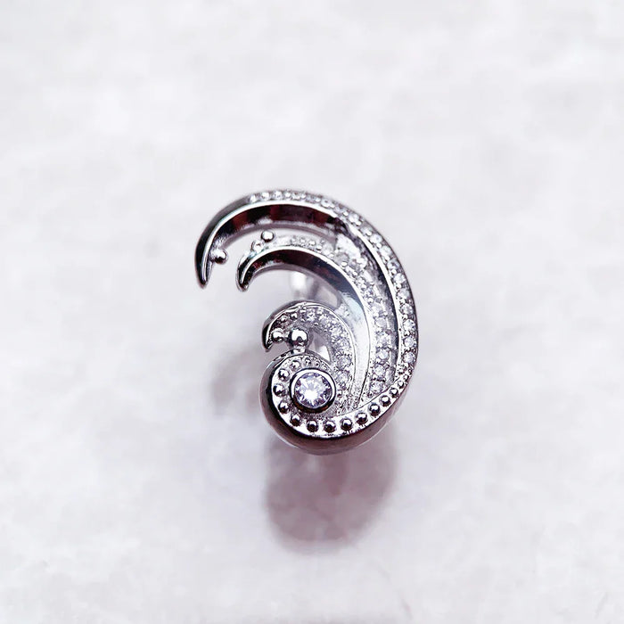 925 Sterling Silver White Wave Ear Clip Ocean Inspired Jewelry