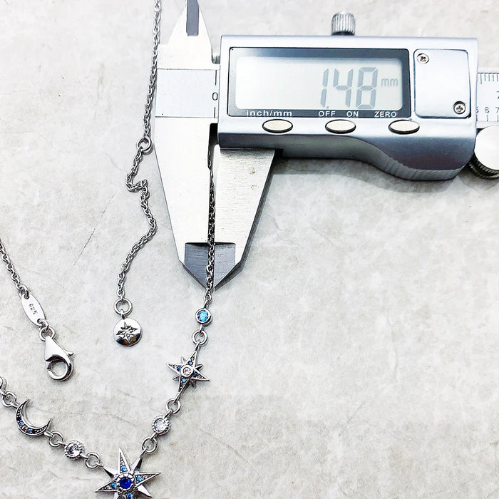 925 Sterling Silver Star & Moon Necklace Fine Jewelry For Women