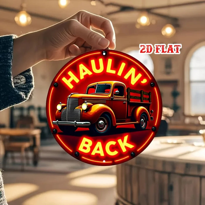 Retro Neon Truck Metal Sign Rustic Design With Red / Yellow Frame