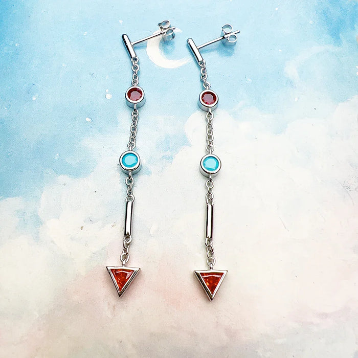 925 Sterling Silver Geometric Drop Earrings Colourful Fine Jewelry For Women