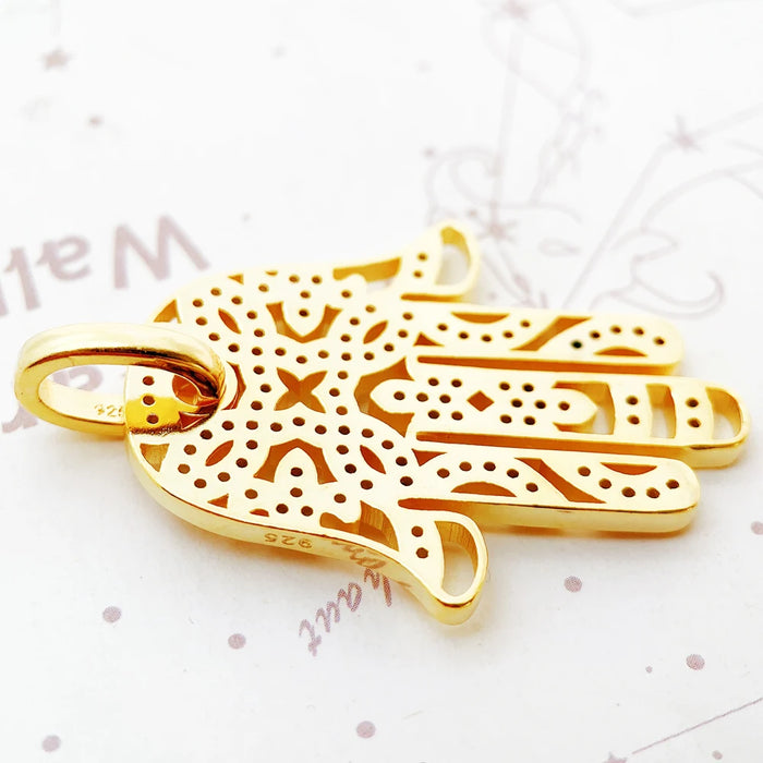 925 Sterling Silver H & Of Fatima Pendant Gold Colour Gift For Women & Men