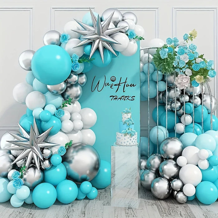 114Pcs Blue And Green Balloon Wreath Arch Set Suitable For Anniversaries Graduation Season Birthdays And Other Party Decoration