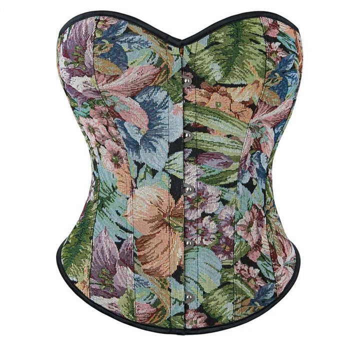 Floral Print Overbust Corset Monet Garden Style Lace Up Slimming Shapers