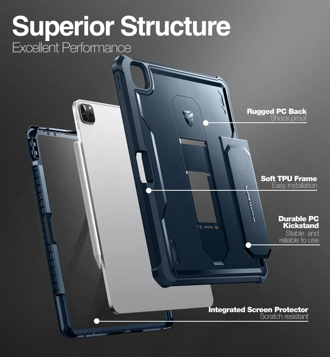 For Ipad Pro 12.9 Case Heavy Duty Shockproof Full Body Protective Case With Pen Holder & Built In Screen Protector
