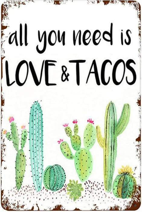 Love Taco Bar Metal Tin Sign Bridal Shower Cactus Succulent Wall Decor