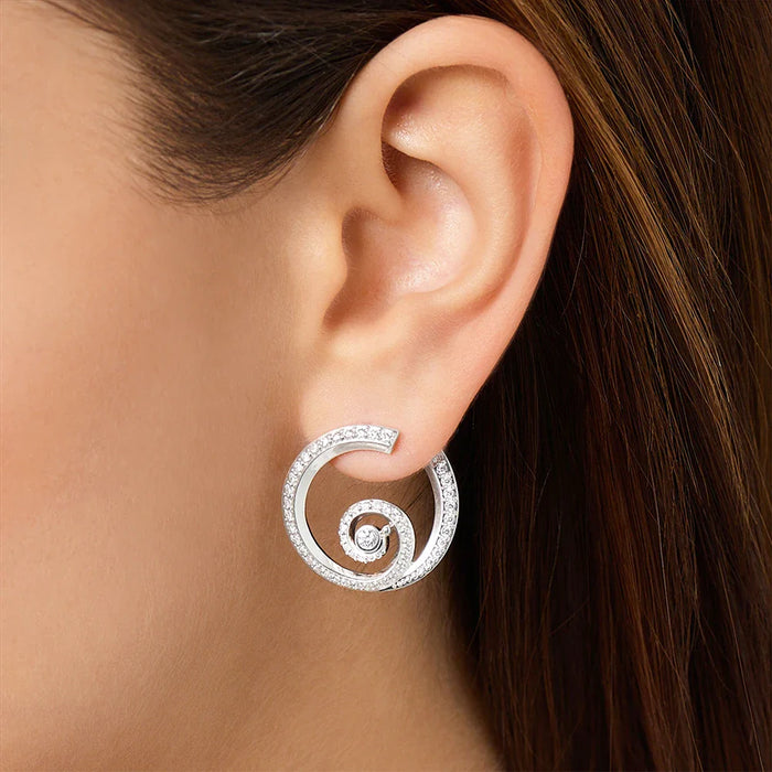 925 Sterling Silver Round Wave Stud Earrings