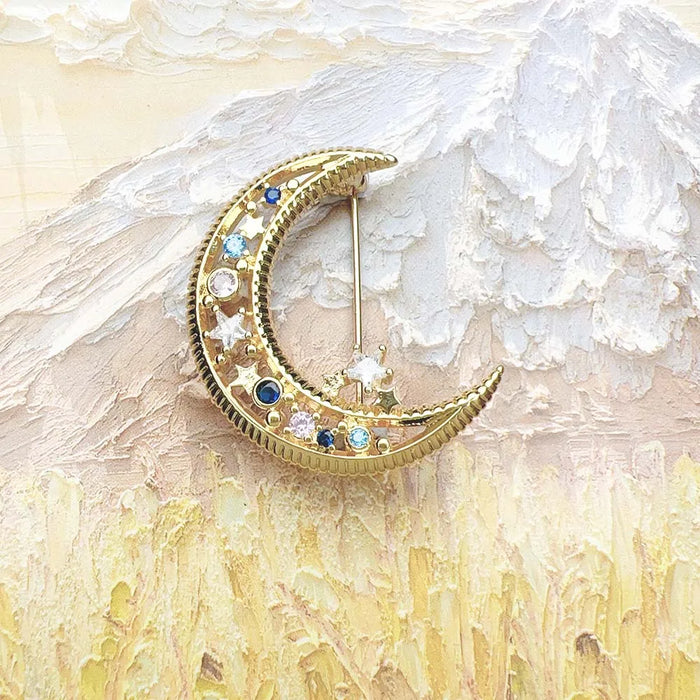 925 Sterling Silver Romantic Colourful Moon Brooch In Fine Jewelry Gift For Her