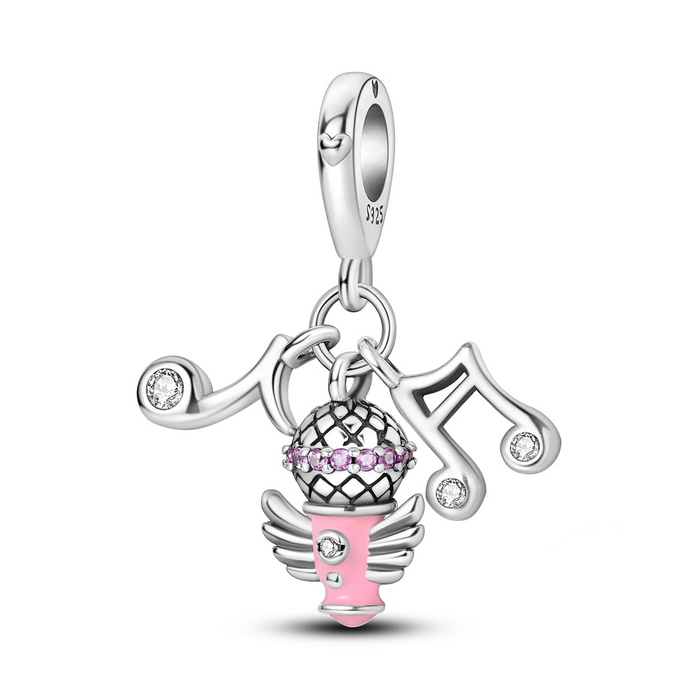 925 Sterling Silver Music Note Microphone Charm Fits Bracelet Diy Gift For Women