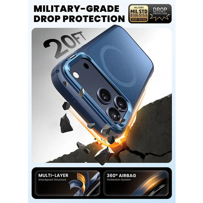 For Iphone 17 Pro Max 6.9 Inch Flip Full-Body Magnetic Phone Case With Tempered Glass Screen Protector & Stand