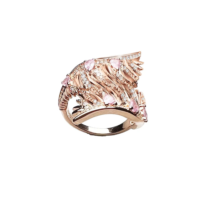 925 Sterling Silver Rose Gold Phoenix Wings Ring Boho For Women