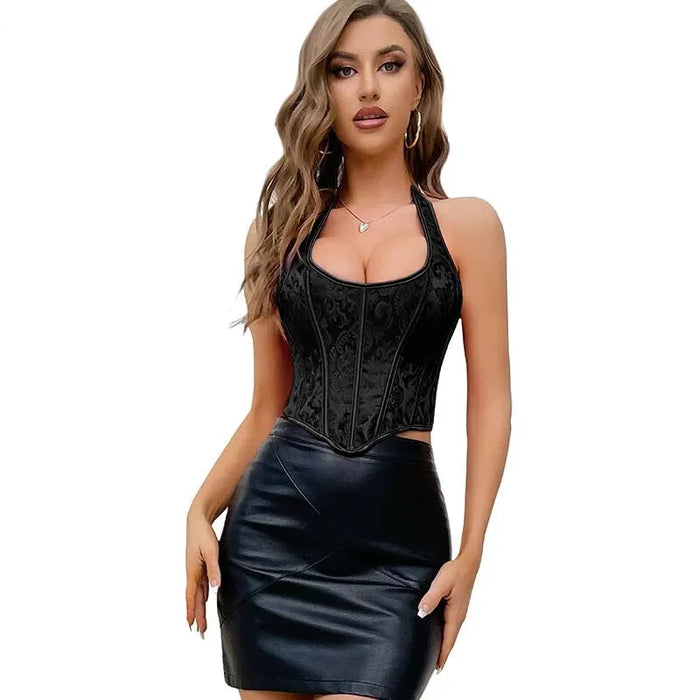 Black Corset Vest For Women Slimming Chest Binder With Halterneck