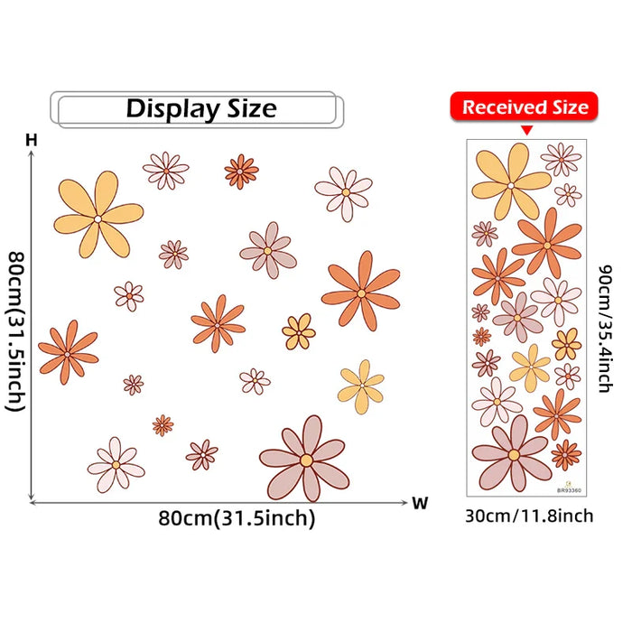 18 Piece Retro Hippie Flower Wall Stickers For Home Decor