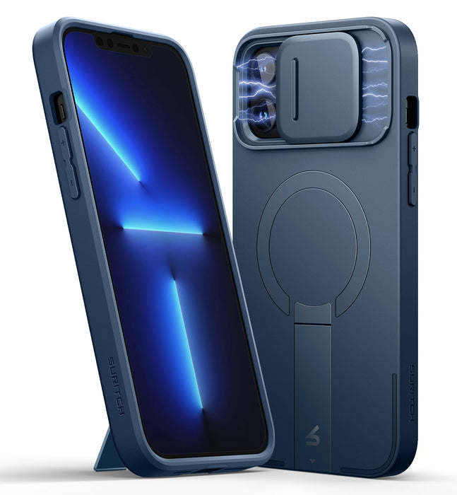 For Iphone 13 / 12 Pro Max Shockproof Bumper Slim Protective Case With Magnetic Camera Slide And Adjustable Kickstand