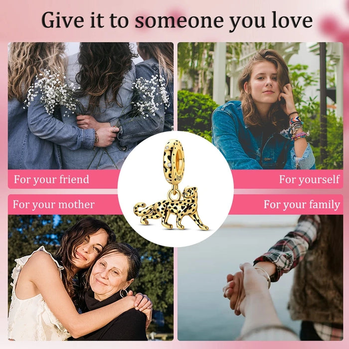 925 Sterling Silver Leopard Pendant Fits Bracelets & Necklaces Diy Gift