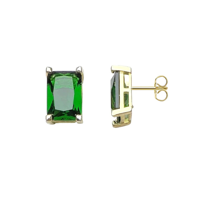925 Sterling Silver Green Stone Stud Earrings Vintage Charm