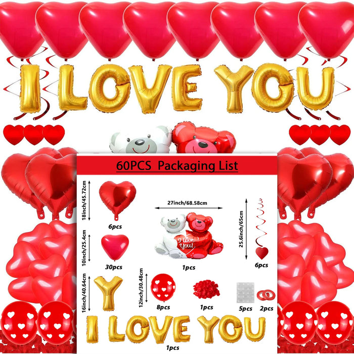40 / 59 / 60 / 121 / 126Pcs Teddy Bear Red Heart Party Balloon Set Suitable For Valentine'S Day Mother'S Day Wedding Party Decoration