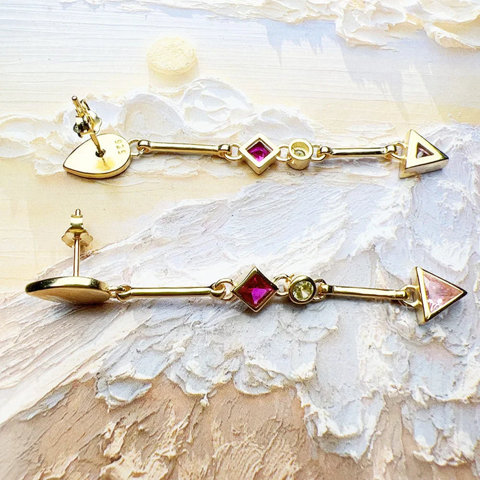 925 Sterling Silver Multicolour Stone Water Drop Earrings