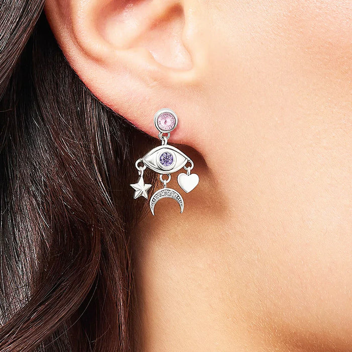 925 Sterling Silver Stylised Eye Moon Star Heart Earrings Feminine Talismans
