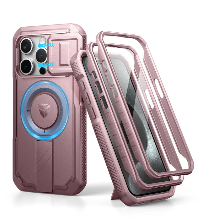 For Iphone 15 Pro Rugged Armor Shockproof Case With Built-In Sliding Camera Case And Built-In Screen Protector Kickstand
