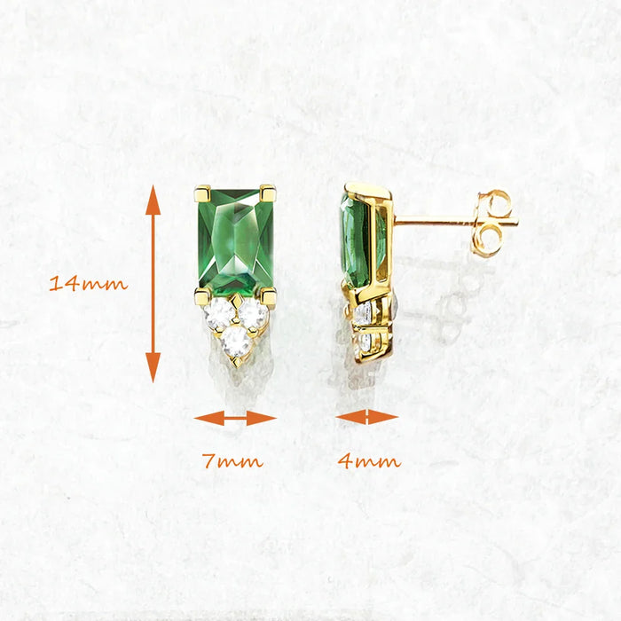 925 Sterling Silver Green Stone Stud Earrings