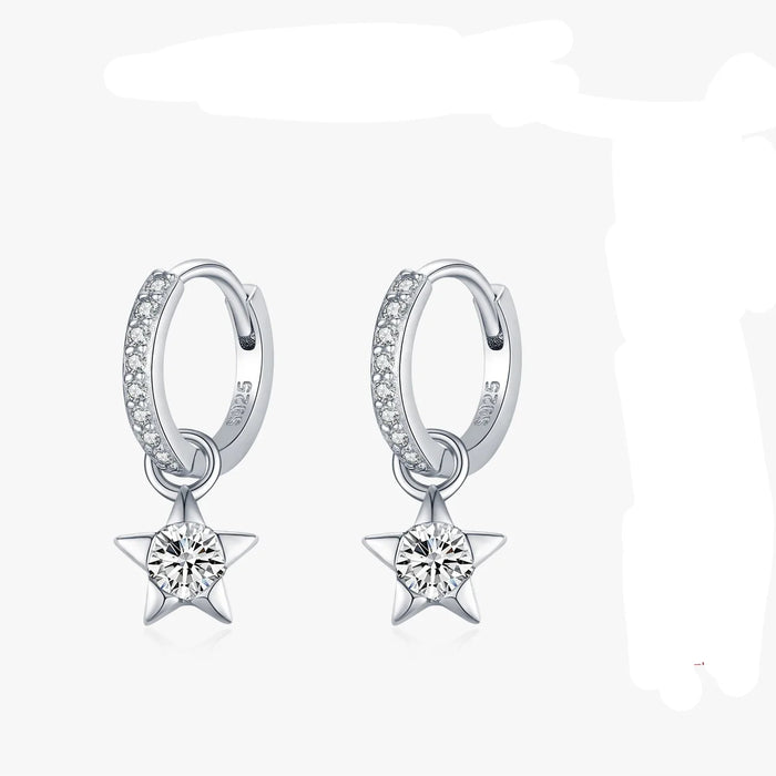 925 Sterling Silver Round Moissanite Star Hoop Earrings For Women