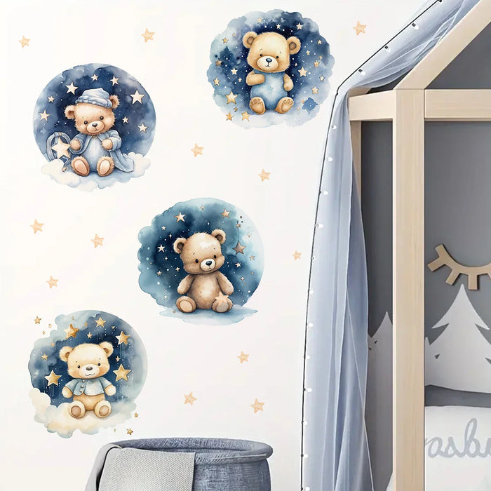 4 Piece Sleepy Bear Wall Decals For Kids Room Decor