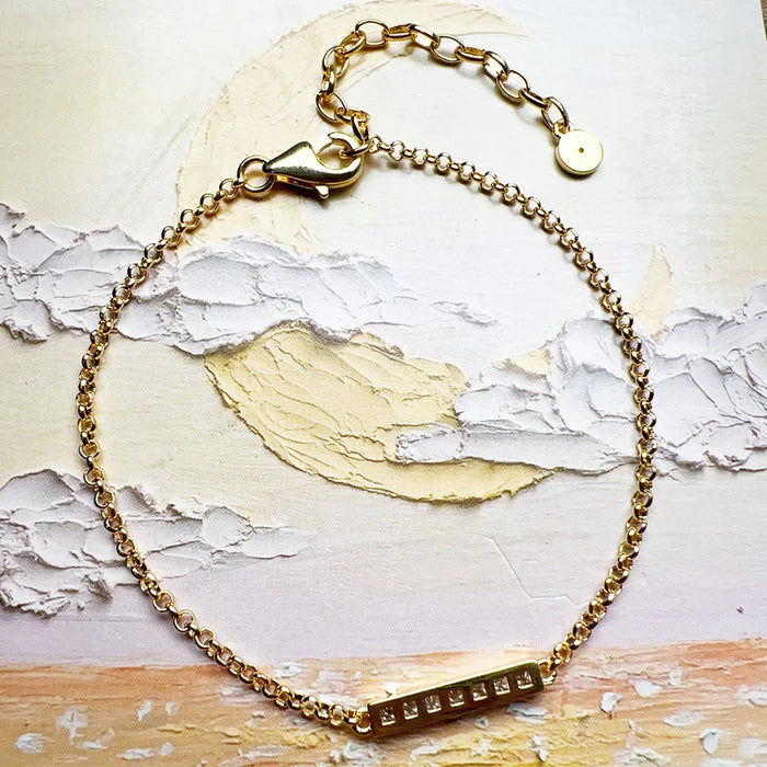 925 Sterling Silver Rectangular White Stone Gold Bracelet Women Jewelry