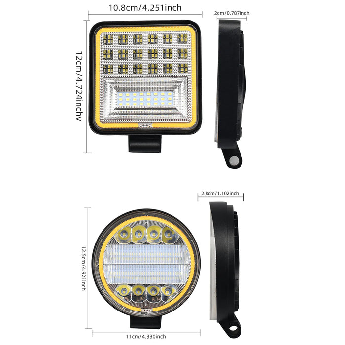 4 Led Round Square Spot Work Light Combo For Truck Suv 4Wd Atv Jeep Tractor