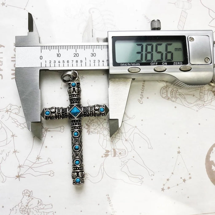 925 Sterling Silver Blue Stone Cross Pendant Faith Gift For Men & Women