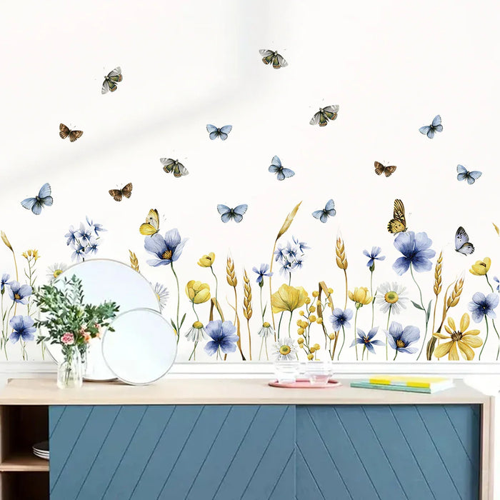 Colourful Watercolour Flowers & Butterflies Wall Decals For Girls Room Decor