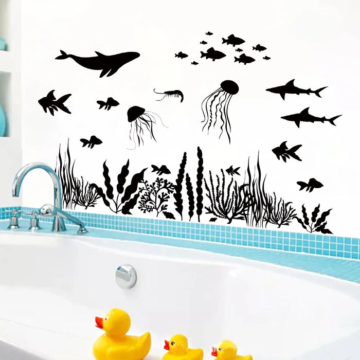 Marine Animal & Fish Silhouette Wall Stickers For Kids Room Decor