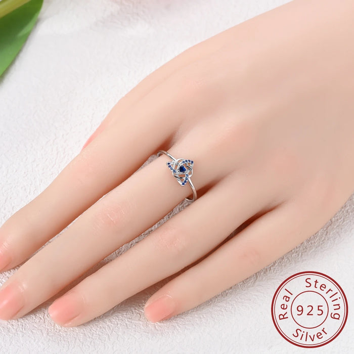 925 Sterling Silver Blue Heart Celtic Knot Ring Sparkling Wedding Band For Women Anniversary Gift