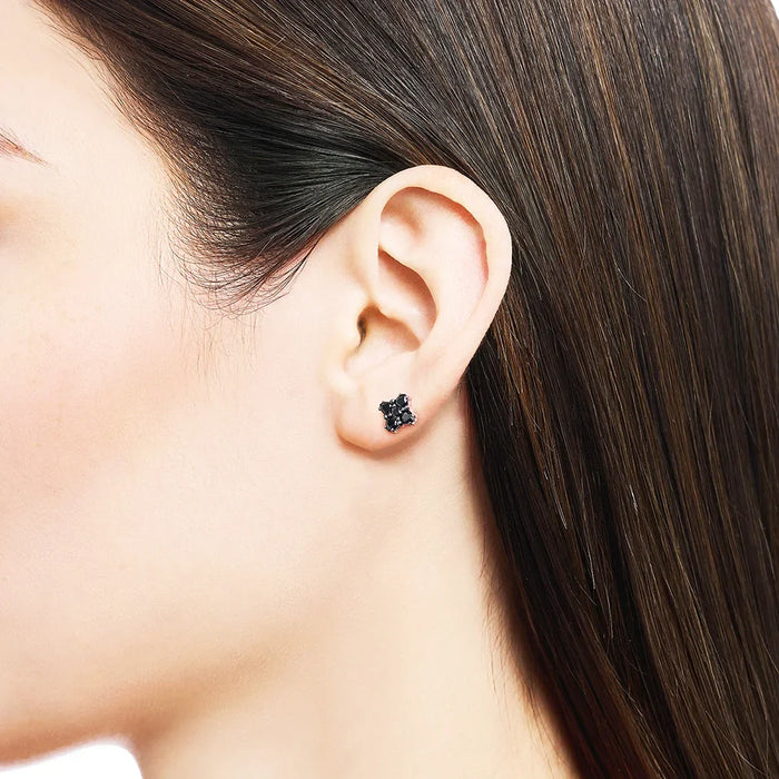 925 Sterling Silver Vintage Black Flower Stud Earrings