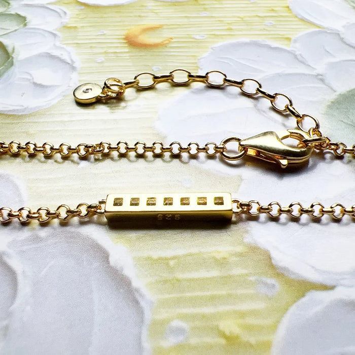 925 Sterling Silver Rectangular White Stone Gold Bracelet Women Jewelry