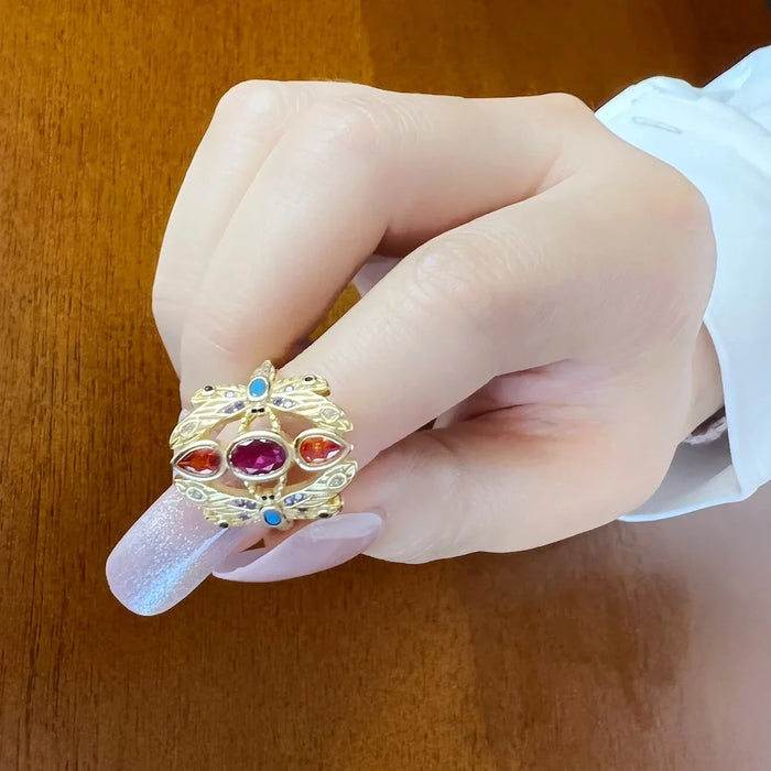 925 Sterling Silver Dragonfly Ring Colourful Bihemia