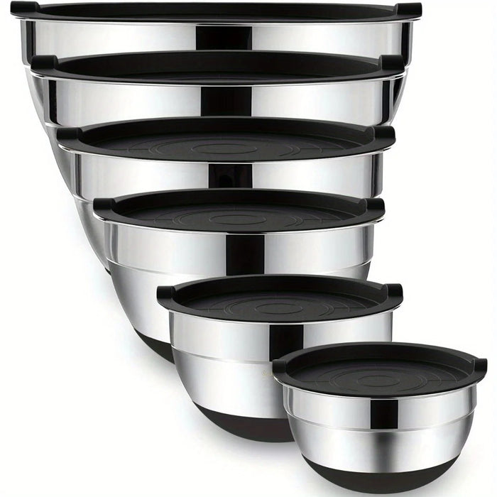 6 Piece Stainless Steel Mixing Bowls With Airtight Lids Non Slip Bottoms