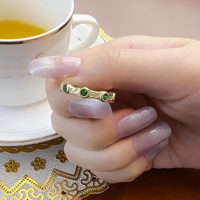 925 Sterling Silver Golden Green Stone Band Ring Glam Fashion Jewelry For Women & Men