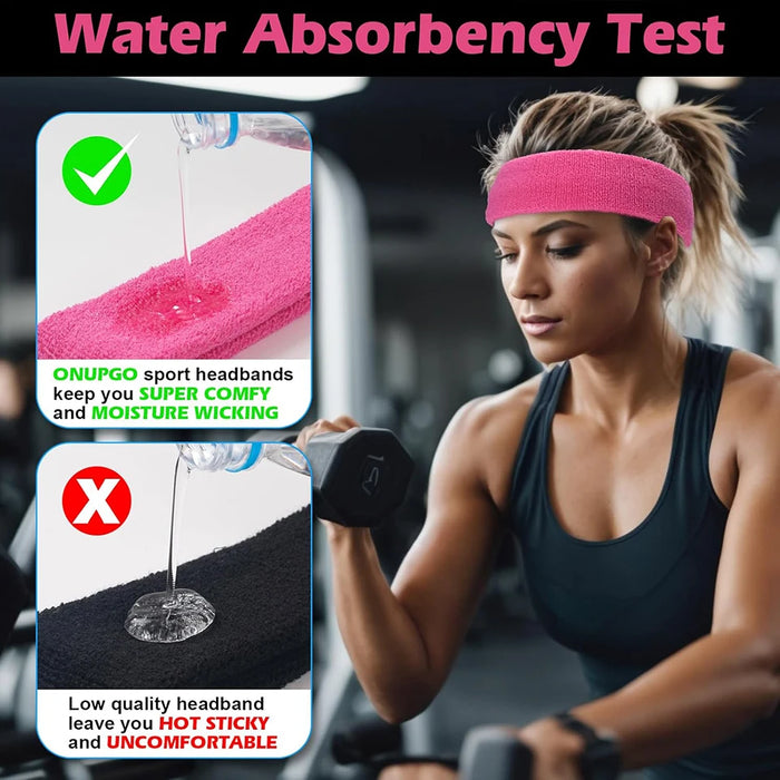 Sport Headbands For Men & Women Terry Cloth Sweat Band For Tennis Running Basketball Fitness