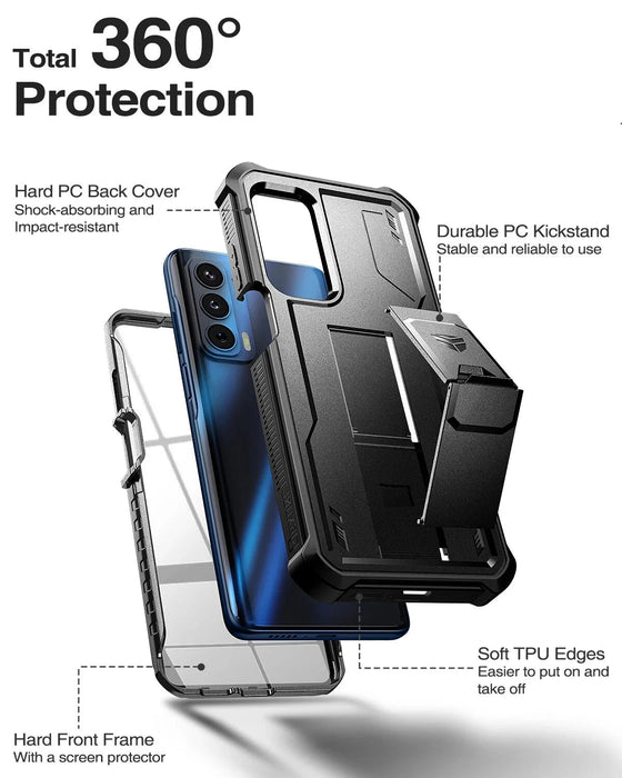 For Motorola Moto Edge 2021 Heavy Duty Military Grade Shockproof Protective Kickstand Case With Built In Screen Protector