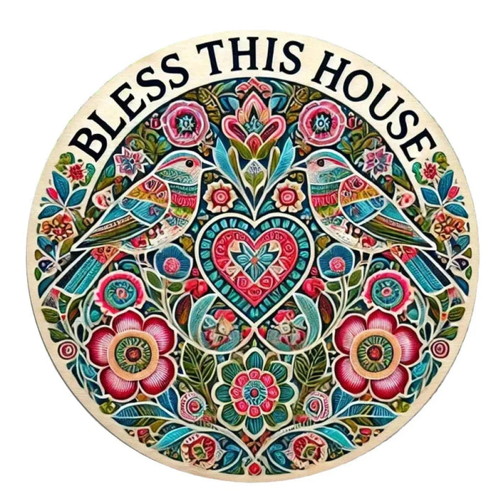 1Pc Blessed House Round Metal Sign Durable Easy To Hang Decor For Bedroom Kitchen