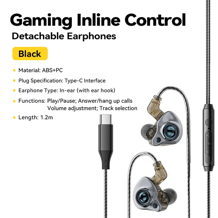 Usb Type C 3.5Mm Game Wired Earphones In Ear Hifi Headphones Bass Stereo Game Music Earplugs Noice Cancelling Headset