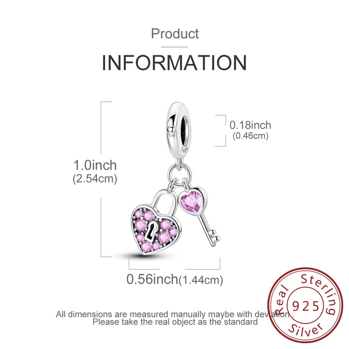 925 Sterling Silver Keys & Lock Pendant Charms Fits Bracelet Diy Gifts