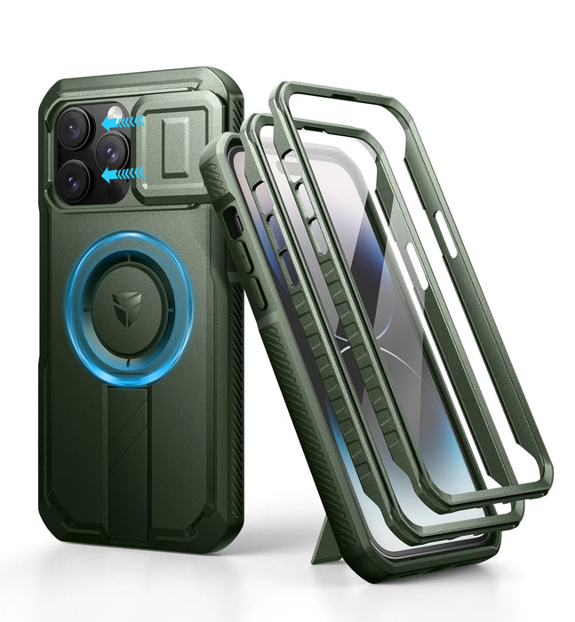 For Iphone 14 Pro Max Rugged Armor Shockproof Case With Built-In Sliding Camera Case And Built-In Screen Protector Kickstand