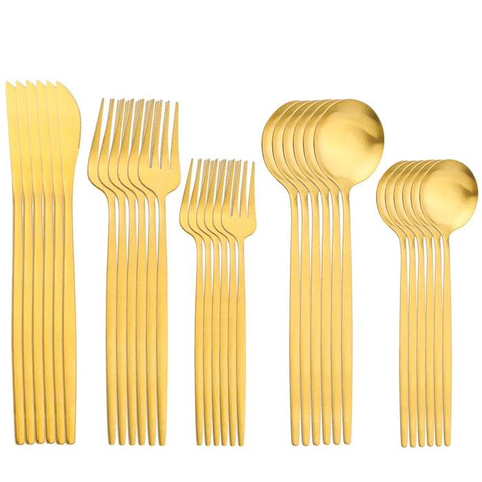 30 Piece Stainless Steel Flatware Set For Western Dining Gold Matte Finish